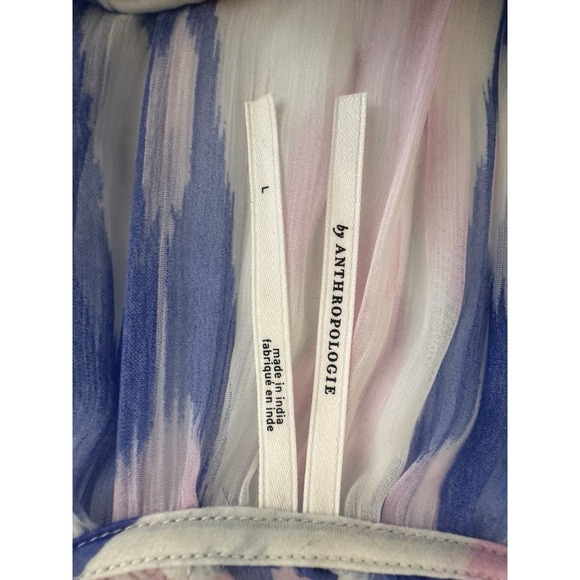 Anthropologie The Marais Printed Maxi Dress Blue Pink Sz L (b59) Missing Slip - Picture 3 of 5